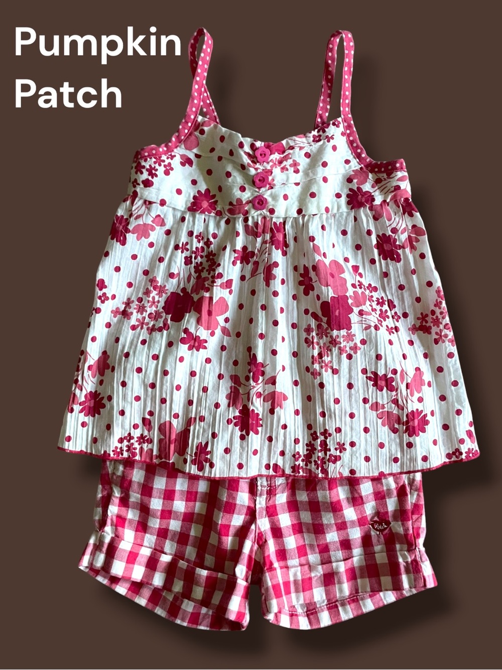 Pumpkin Patch Floral Gingham 2 Piece Outfit Girls Size 3 Boutique Summer Set